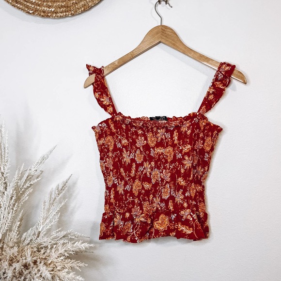 Rachel Zoe Orange Floral Smocked Peplum Tank Top Size Medium - Picture 1 of 4